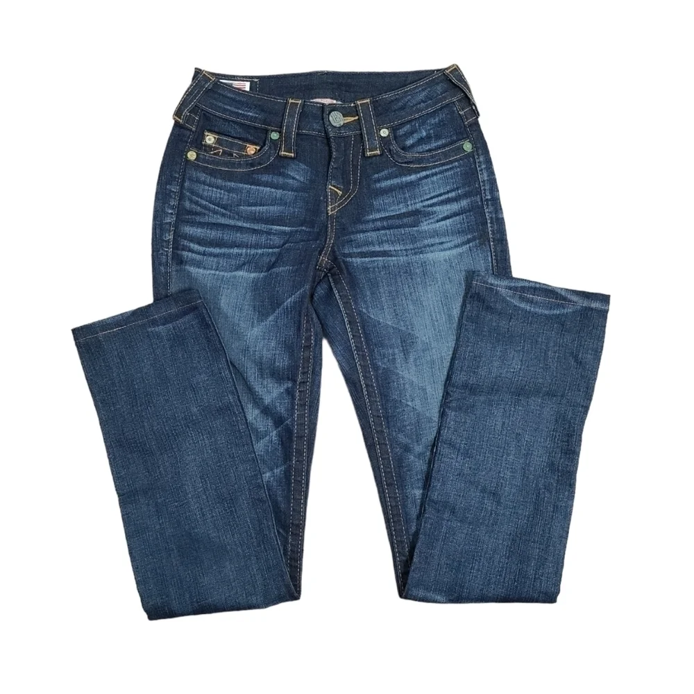 True Religion Avery Straight leg Jeans in Blue Women's Size 24 - Picture 5 of 13